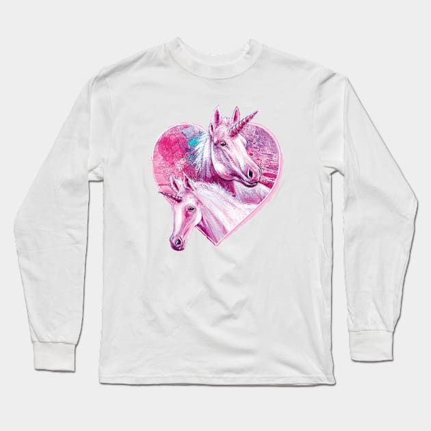 Unicorn mother and it's beautiful baby foal - Mother love Long Sleeve T-Shirt by Cimbart